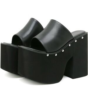 Black Platform Slide Mules - Women Size 9 Chinese Size 41